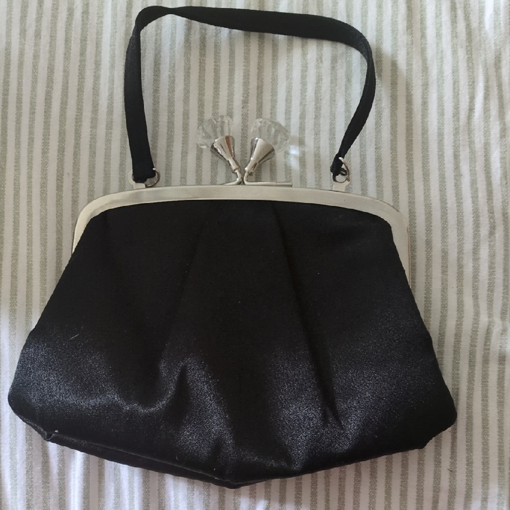 Black Satin Evening Clutch Handbag